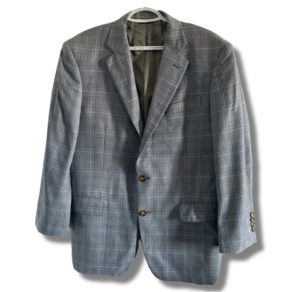 Brooks Brothers 1818 Madison Mens Blue Grey Windowpane   Blazer 41R Silk Wool